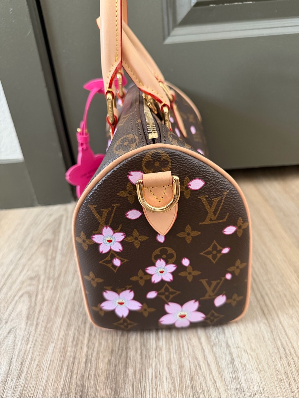 Brown Monogram Cherry Blossom Mini Bag with Pink Accents - Picture 4 of 9